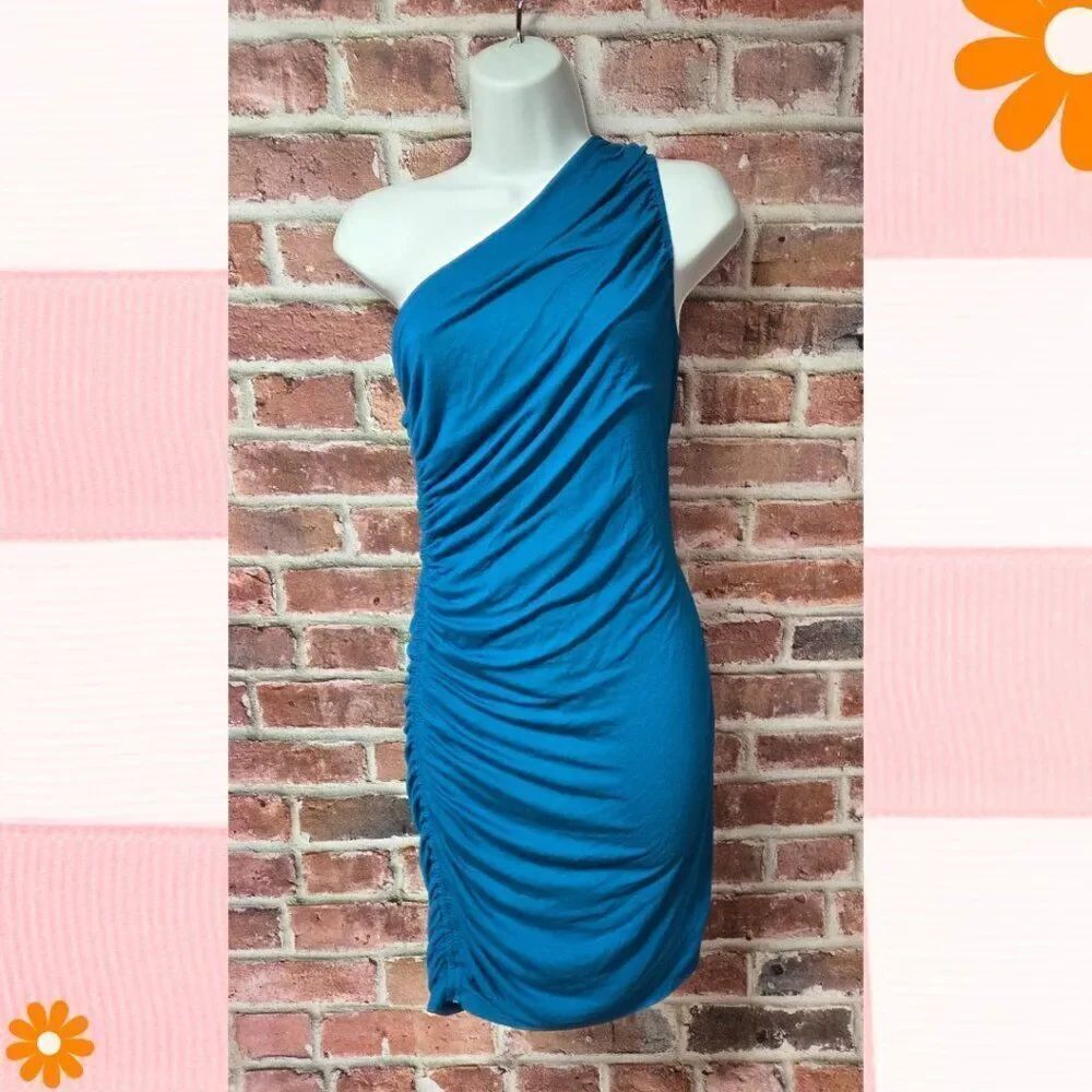 A New Day Teal One Shoulder Ruched Mini Dress – Women’s XS Knit‎ Surplice NEW